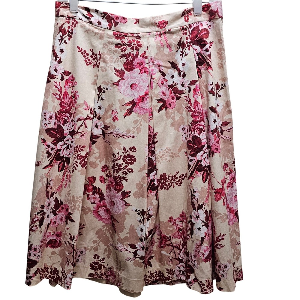 Alex Marie Pink Floral Pleated A-Line Midi Skirt Size 8 Beige Burgundy Botanical